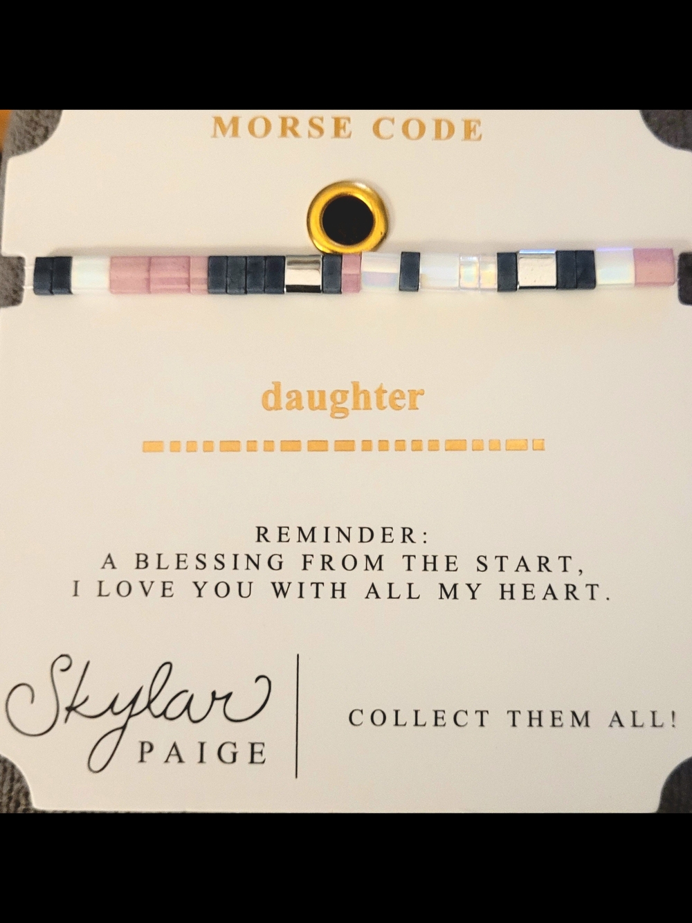 NEW Skylar Paige Morse Code Bracelet -'daughter'  Pink, Black & Silver Beads